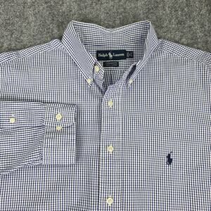 Vintage Ralph Lauren Shirt Mens 17 Blue Gingham Yarmouth Classic Fit Button Prep